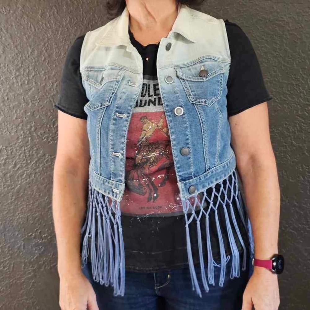 Chico’s Ombré Denim Fringed Vest